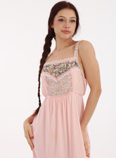 70s Baby Pink Jesica McClintock Style Ditsy Floral Slip Dress